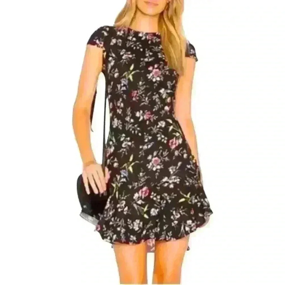 Likely Beckett Botanical Short Ruffle Black Floral Short Dress Size 12 - Picture 1 of 10
